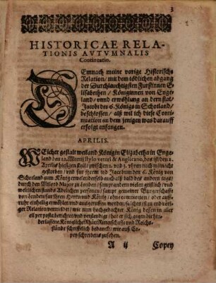 Historicae relationis continvatio : das ist historische Beschreibung fürnemer unnd denckwürdigen Geschichten. 1603