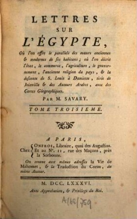 Lettres sur l'Egypte, 3. (1786)