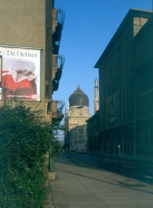 Dresden-Friedrichstadt, Weißeritzstraße. Kühlhaus (1909-1912) und ehem. Zigarettenfabrik "Yenidze" (1907-1909, H. M. Hammitzsch)