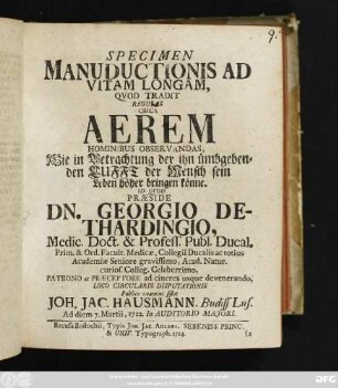 Specimen Manuductionis Ad Vitam Longam, Quod Tradit Regulas Circa Aerem Hominibus Observandas
