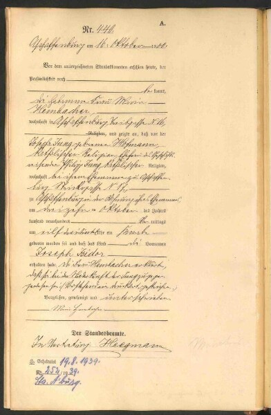 Standesamtsbuch der Stadt Aschaffenburg: Geburten 365/1900 - 184/1901