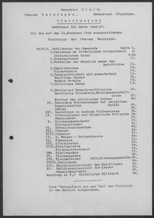 Heiningen: Pfarrbericht 1948