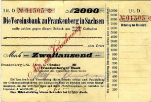 Vereinsbank Frankenberg: 2.000 Mark 1922