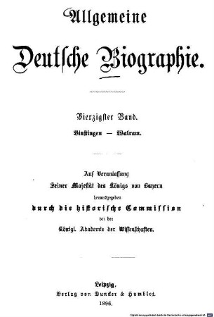 Allgemeine deutsche Biographie. 40, Vinstingen - Walram