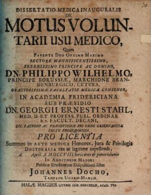 Diss. med. inaug. de motus voluntarii usu medico