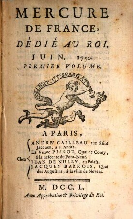 Mercure de France. 1750, 6, Vol. 1