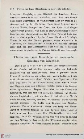 T‘leven van Frans Minnebroer, en meer oude Schilders van Mecchelen