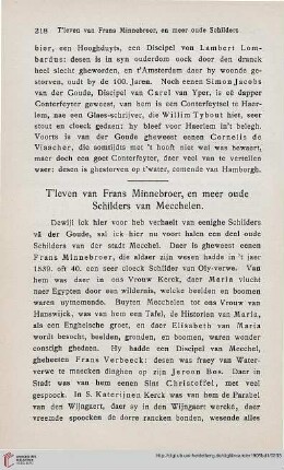 T‘leven van Frans Minnebroer, en meer oude Schilders van Mecchelen