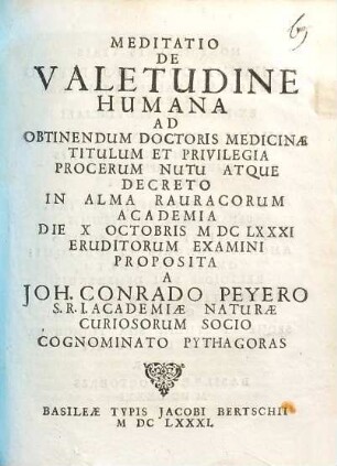 Meditatio De Valetudine Humana