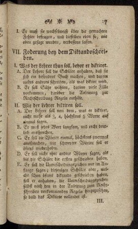 VII. Foderungen bey dem Diktandoschreiben.