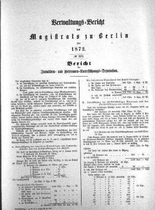 No. XIII. Bericht der Invaliden- und Veteranen-Unterstützungs-Deputation