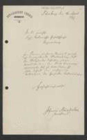 Brief von Münderlein von Botanischer Verein (Nürnberg) an Regensburgische Botanische Gesellschaft