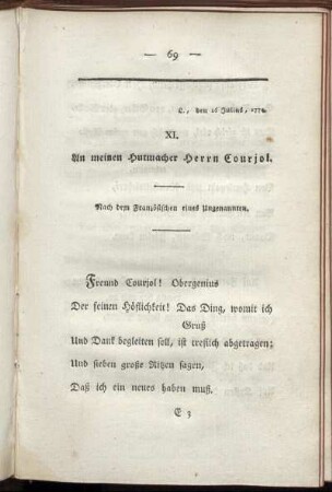 XI. An meinen Hutmacher Herrn Courjol.