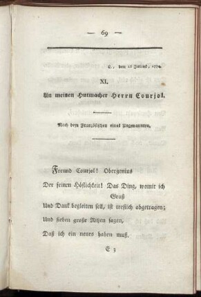 XI. An meinen Hutmacher Herrn Courjol.