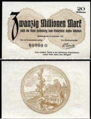 Heidelberg, Notgeld, Musterschein, 20 Millionen Mark