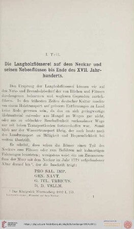 Die Langholzflösserei auf dem Neckar und seinen Nebenflüssen bis Ende des XVII. Jahrhunderts
