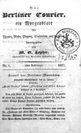 Nr. 1, 1sten Februar 1827