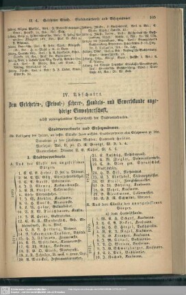 IV. Abschnitt. Dem Gelehrten-, ( Privat-) Lehrer-, Handels- und Gewerbestande angehörige Einwohnerschaft