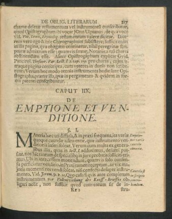 Caput IIX. De Emptione Et Venditione.