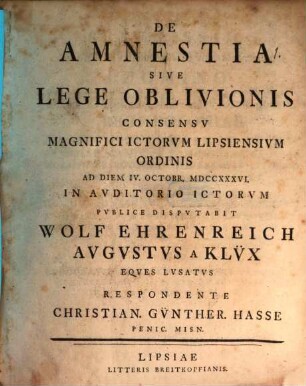 De Amnestia Sive Lege Oblivionis