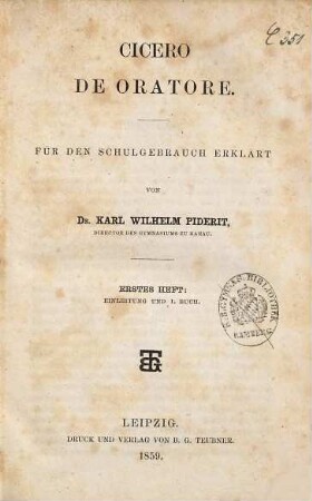 Cicero De oratore : für den Schulgebrauch, 1. Einleitung und 1. Buch