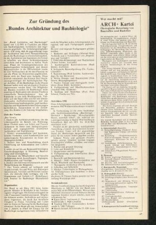 Zur Gründung des "Bundes Architektur und Baubiologie"