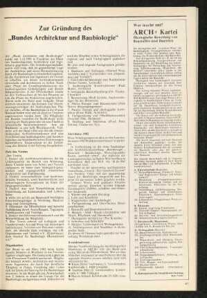 Zur Gründung des "Bundes Architektur und Baubiologie"