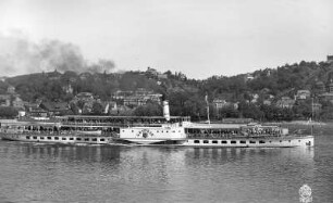 Dresden-Blasewitz. Personen-Seitenraddampfer "Leipzig" (1929, Werft Laubegast) auf der Elbe. Blick zum Loschwitzer Elbhang und Weißen Hirsch