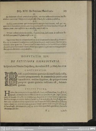 Disputatio XIV. De Petitione Haereditatis