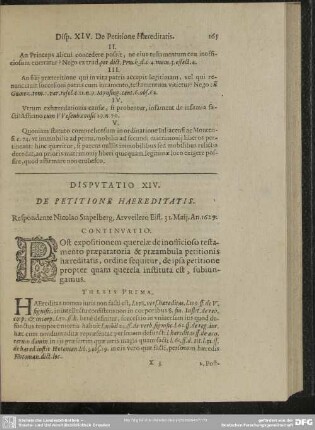 Disputatio XIV. De Petitione Haereditatis