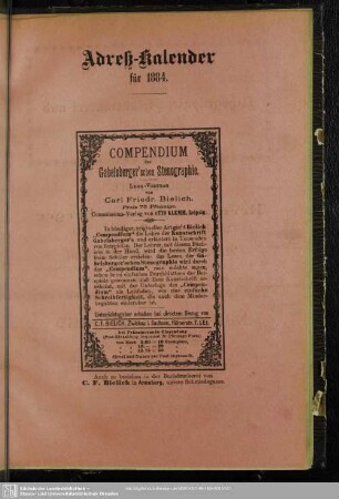 Anzeigen : Adreß-Kalender für 1884