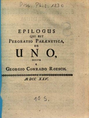 Epilogus Qui Est Peroratio Paraenetica, De Uno