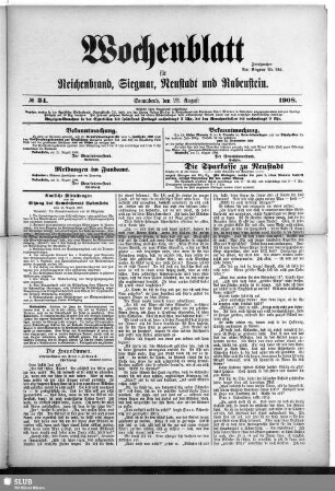 Wochenblatt für Reichenbrand, Siegmar, Neustadt und Rabenstein