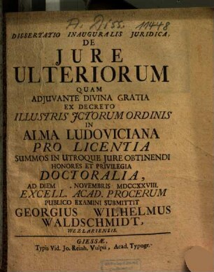 Dissertatio Inauguralis Iuridica, De Iure Ulteriorum
