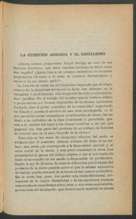 La cuestión agraria y el socialismo