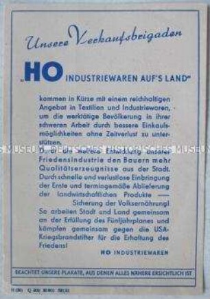 Handzettel mit Werbung für die HO