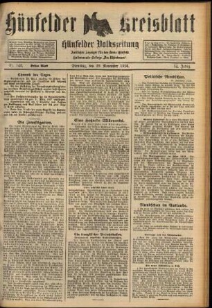 Erste Ausgabe vom Montag, den 29. November 1926.