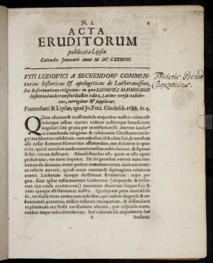 N. I. [...] Calendis Januarii Anni M. DC. LXXXVIII.