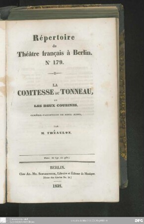 La Comtesse du Tonneau, ou les deux cousines : comédie-vaudeville en deux actes