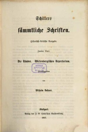 Schillers sämmtliche Schriften : historisch-kritische Ausgabe. 2, Die Räuber