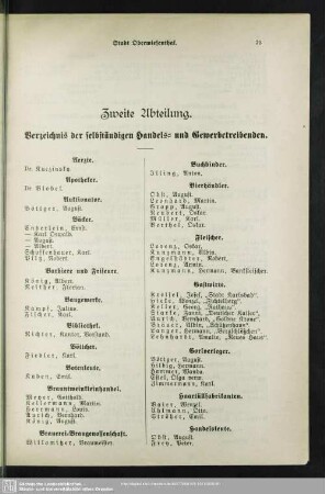 Zweite Abteilung. Berufsklassen und Gewerbebetriebe