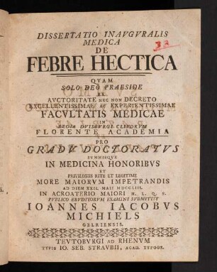 Dissertatio Inavgvralis Medica De Febre Hectica
