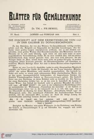 4: Die Inschrift auf dem Eremitenbilde von 1445 in der Galerie zu Donaueschingen