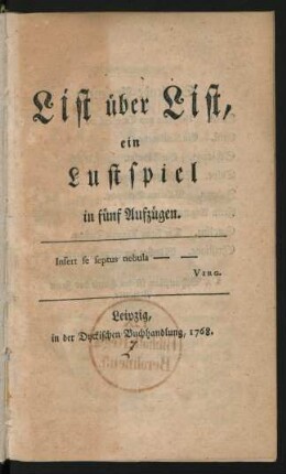 List über List : ein Lustspiel in fünf Aufzügen