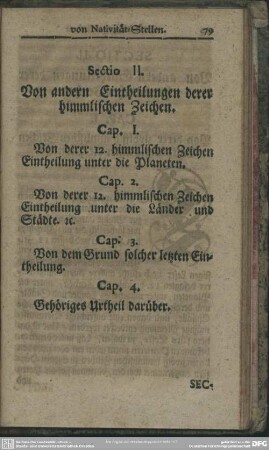 Sectio II. Von andern Eintheilungen derer himmlischen Zeichen