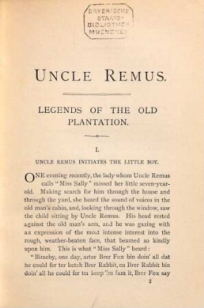 Uncle Remus or Mr. Fox, Mr. Rabbit, and Mr. Terrapin : By Joel Chandler Harris. With 50 illustrations by A. T. Elwes
