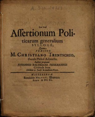 Assertionum Politicarum generalium Sylloge