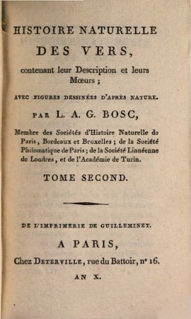 Histoire naturelle des vers : contenant leur description et leurs moeurs ; avec figures dessinées d'après nature. 2