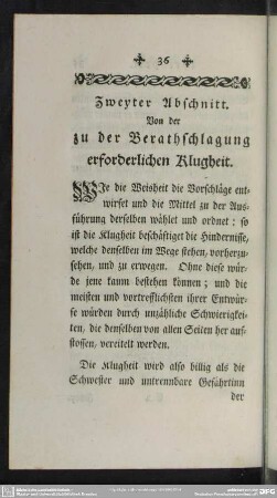 Zweyter Abschnitt. Von der zu der Berathschlagung erforderlichen Klugheit