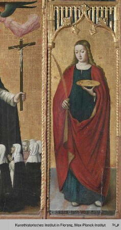 Polyptychon mit der Heiligen Katharina von Siena und den Heiligen Agathe, Lucia, Michael und Gabriel sowie der Verkündigung